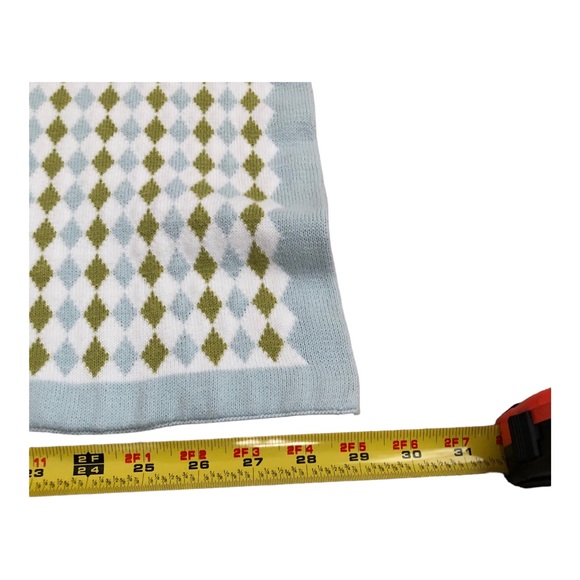 MIGI BLUE GREEN DIAMOND PATTERN ARGYLE BABY BLANKET 100% COTTON - Picture 6 of 11
